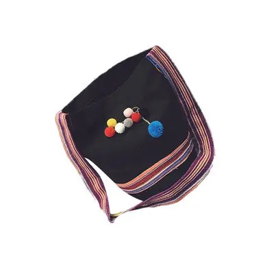 Canvas Vintage Bucket Shoulder Bag Cross Body Messenger Wool Ball National Wind Design Handbags 1