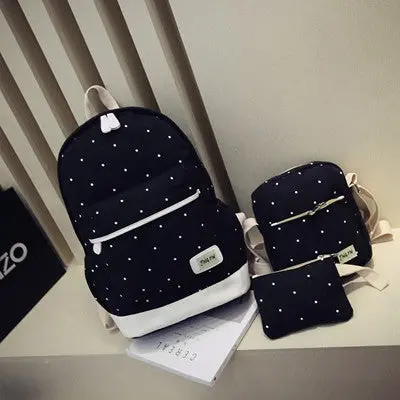 Canvas Women Backpack Big Student Book Bag With Purse Laptop 3Pcs Set Korean Style Girl School Bags For Teenagers 1