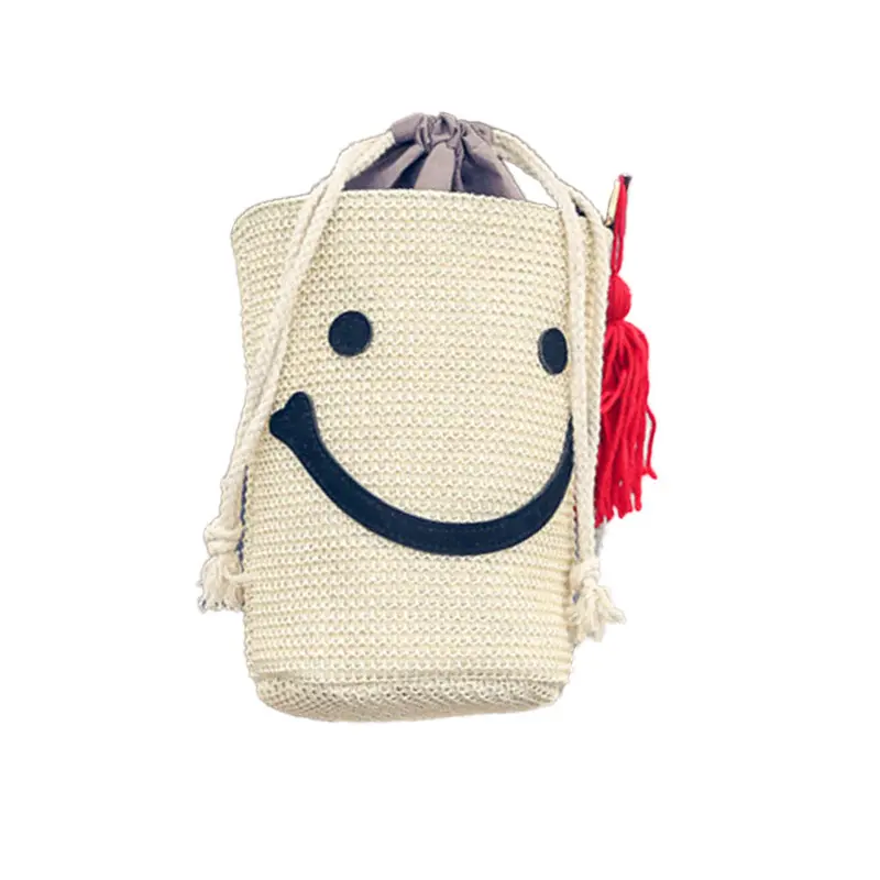 Canvas Women Messenger Bags Smile Larger Capacity Simple Drawstring Bag Shoulder Bags Hbag Shopping Bag 1
