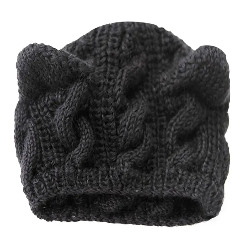 Cap Cat Ears Hemp Flowers Beanie Hat Women Crochet Knitted Wool Casual Hip-Hop Hats Skullies Beanies 1