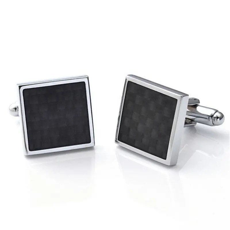 Carbon Fiber Retro Stainless Steel Square Cufflinks Business Wedding With Black Color 1