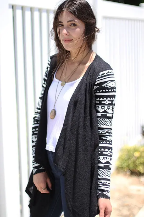 Cardigan Women Aztec Long Sleeve Casual Knitted Cardigan Outwear Geometric Printed Irregular Knit Women Coat 1