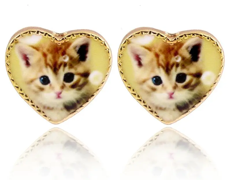 Cartoon Heart Shape Cat Stud Earrings Tiny Kitty Earrings Gifts Oed087 1