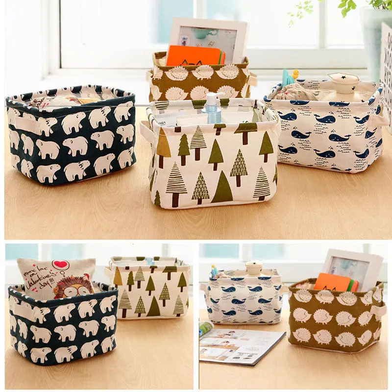 Cartoon Linen Desk Storage Box Home Cotton Organizer Case Jewelry Cosmetic Stationery Sundries Cute Animal Tree Decor 83235 1
