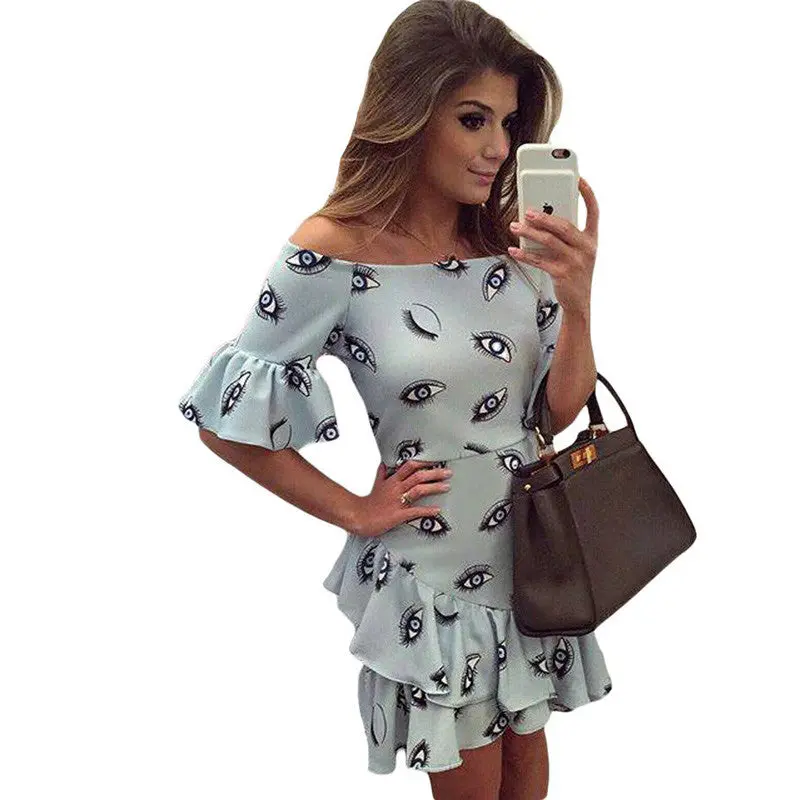 Cascading Ruffles Off Shoulder Mini Dress Half-Sleeve Elegant Dress Slimming Skater Dress 1