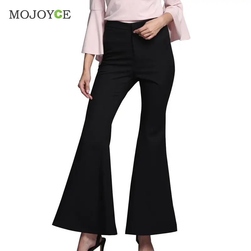 Casual Black Office Lady Pants Women's High Waist Wide Leg Pants Bell-Bottoms Flare Pants Trouser 1