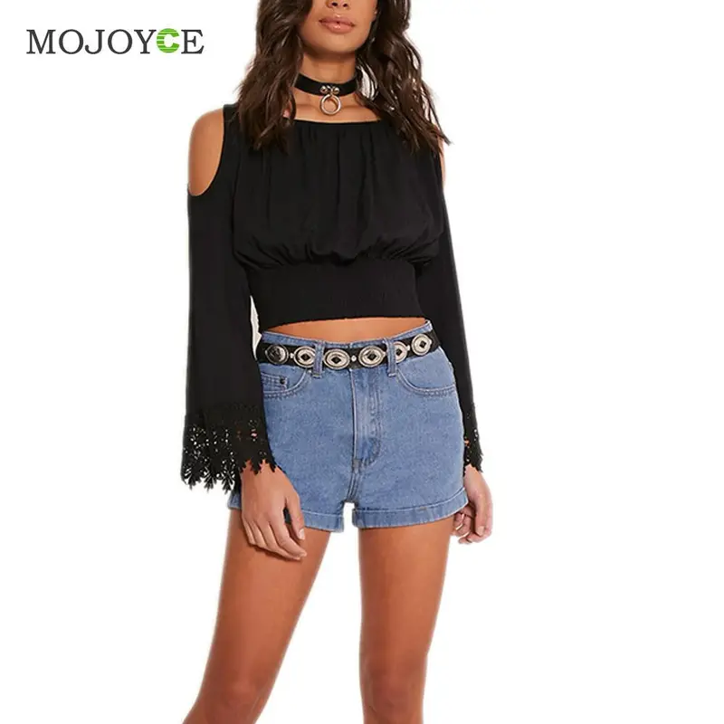 Casual Brief Paragraph Lace Off Shoulder Shirt Women Short Women Blouses Women Tops Blusa 1
