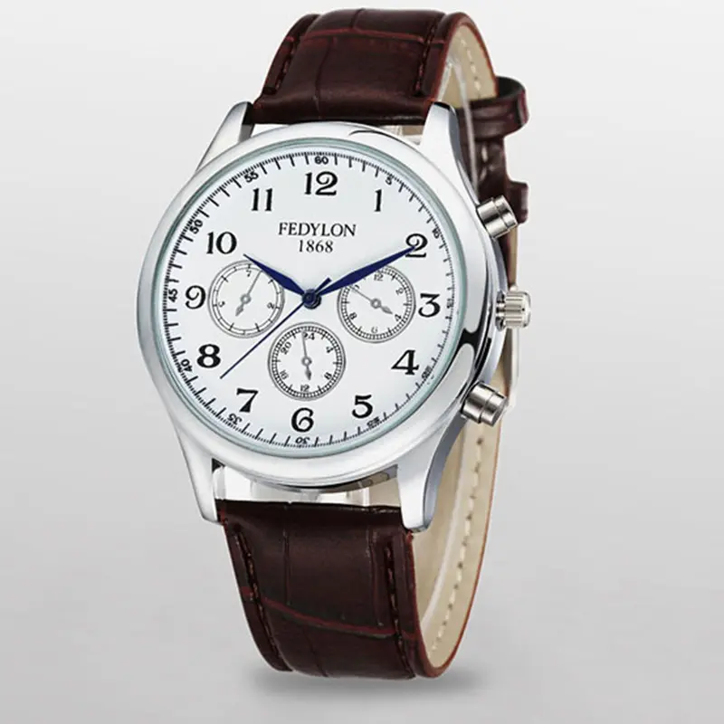 Casual Business Style Causalleather Strap Waterproof 3 Pin Quartz Wrist Watch Relogios Masculino Montre Homme 1