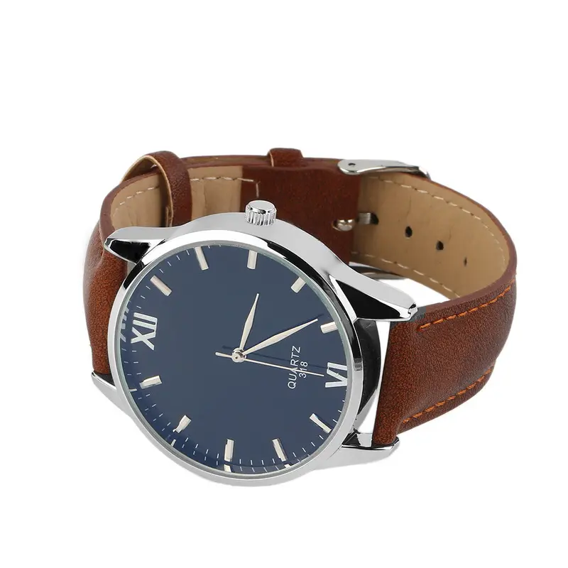 Casual Businesswatch Blue Glass Leather Quartz Watches 3