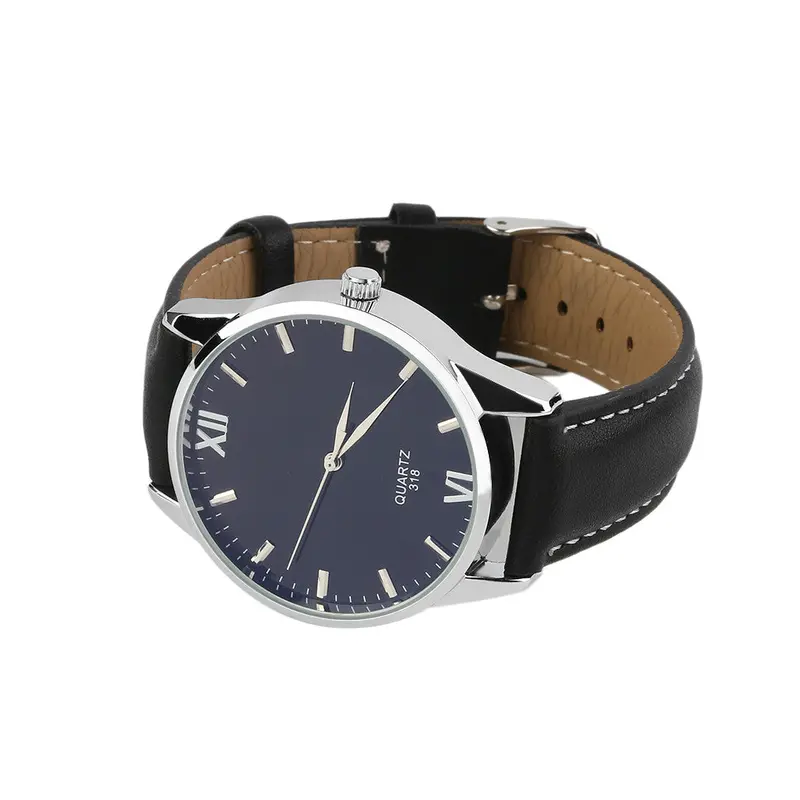 Casual Businesswatch Blue Glass Leather Quartz Watches 4