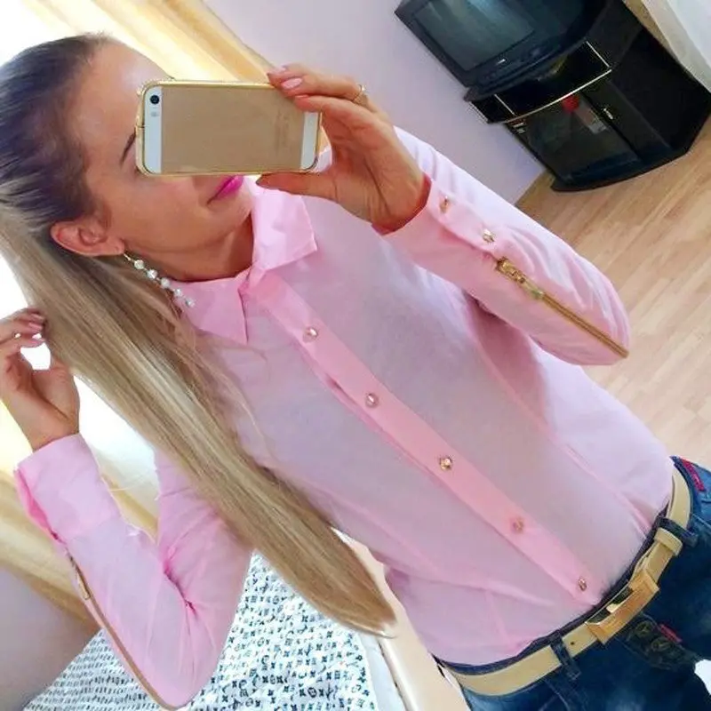 Casual Chiffon Shirt Women Long Sleeve Button Zipper Down Office Tops Shirt Blouses Blusas Y Camisas Mujer Plus Size 5