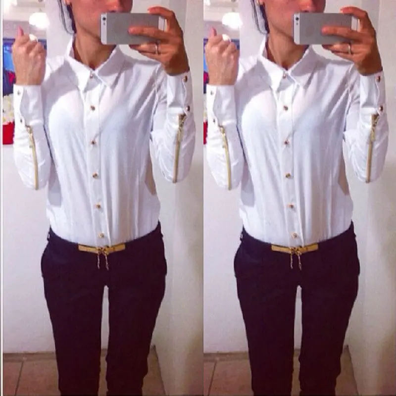 Casual Chiffon Shirt Women Long Sleeve Button Zipper Down Office Tops Shirt Blouses Blusas Y Camisas Mujer Plus Size 7