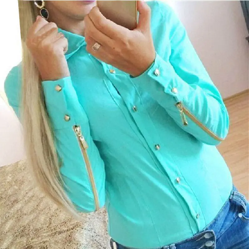 Casual Chiffon Shirt Women Long Sleeve Button Zipper Down Office Tops Shirt Blouses Blusas Y Camisas Mujer Plus Size 9