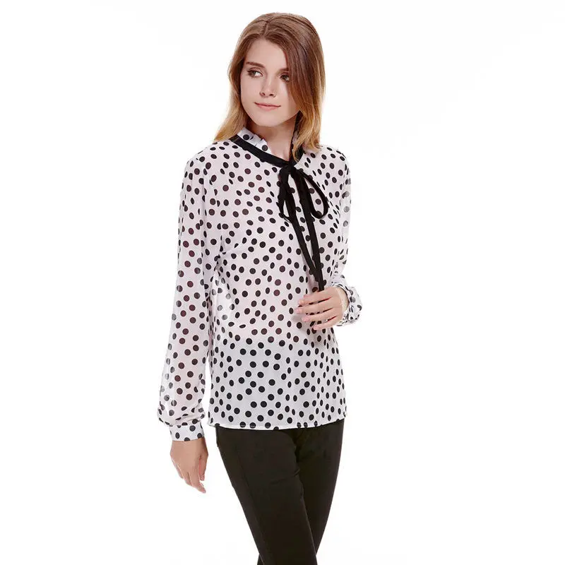 Casual Chiffon Women Blouse Long Sleeve Shirt Women Blusas Femininas Women Tops Fashion Dot Print Blusa 1