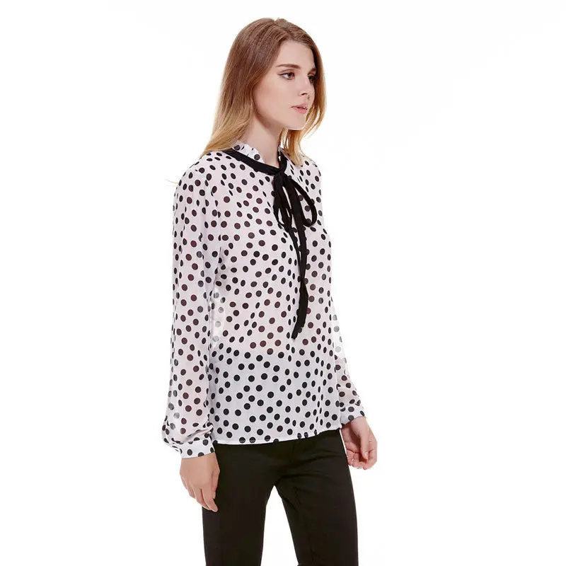 Casual Chiffon Women Blouse Long Sleeve Shirt Women Blusas Femininas Women Tops Fashion Dot Print Blusa 3