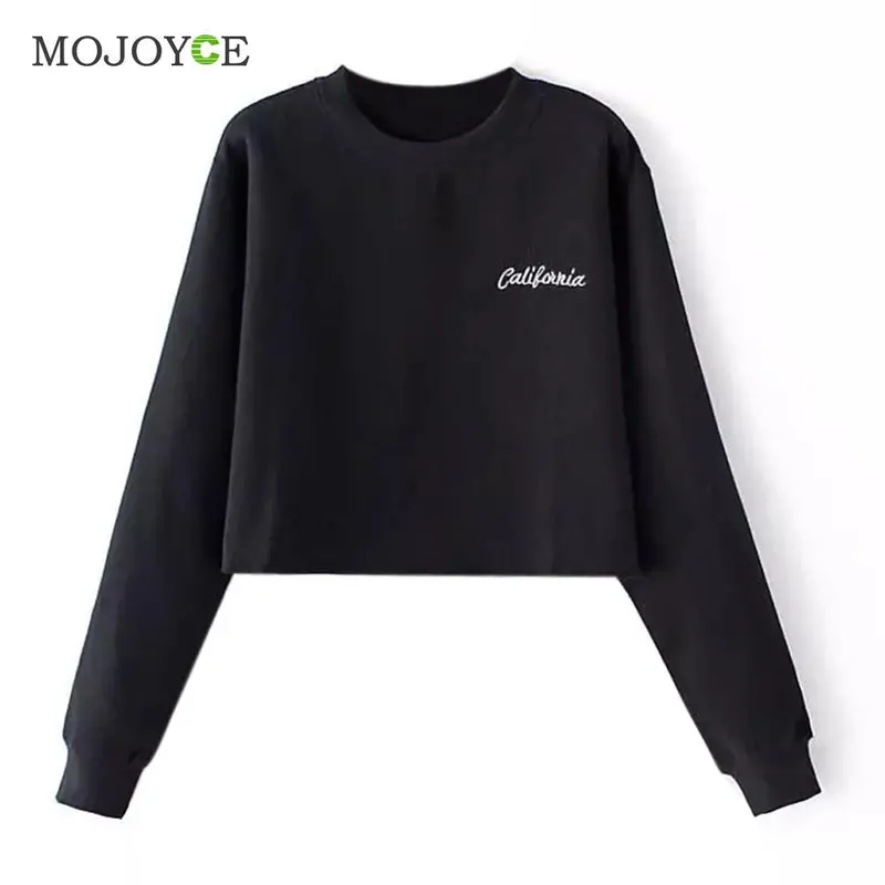 Casual Cotton Embroidered Letter Long Sleeve Sweatshirt Crop Top Black Grey Women Top Sweatshirt Women 1