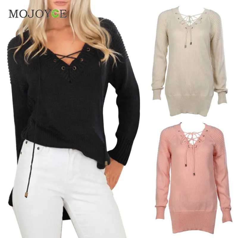 Casual Cross Strap Women Sweaters And Pullovers Long Sleeve Knitted Loose Sweater Poncho Pullover Sweater Women Pull Femme 1