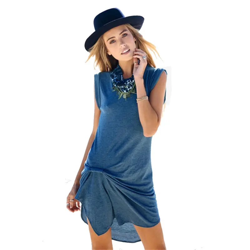 Casual Dress Women's Dresses Sexy Sleeveless Knitting Fold Irregular Dress Vestidos Beach Robe 2