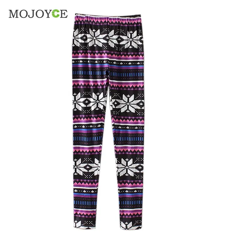 Casual Leaves Geometry Print Reindeer Fully Lined Leggings Women Girls Stretchy Vintage Slim Skinny Pencil Pants Plus Size S-Xl 1