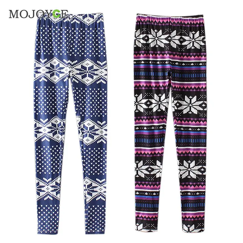 Casual Leaves Geometry Print Reindeer Fully Lined Leggings Women Girls Stretchy Vintage Slim Skinny Pencil Pants Plus Size S-Xl 4