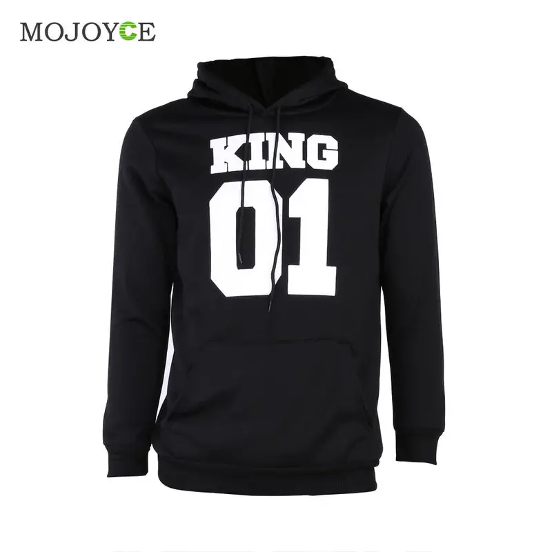 Casual Letter Print Hoodies Women Men Long Sleeve King Queen Printing Loose Sweartershirt Women Men Tops Black Hoodie 1