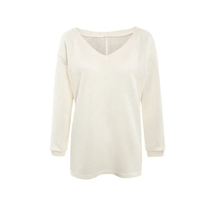 Casual Loose Knitwear Pull Femme Sexy Deep V Long Sleeve Knitted Sweater Solid Jumper Top Pullover Women 6 Colors Xl 1
