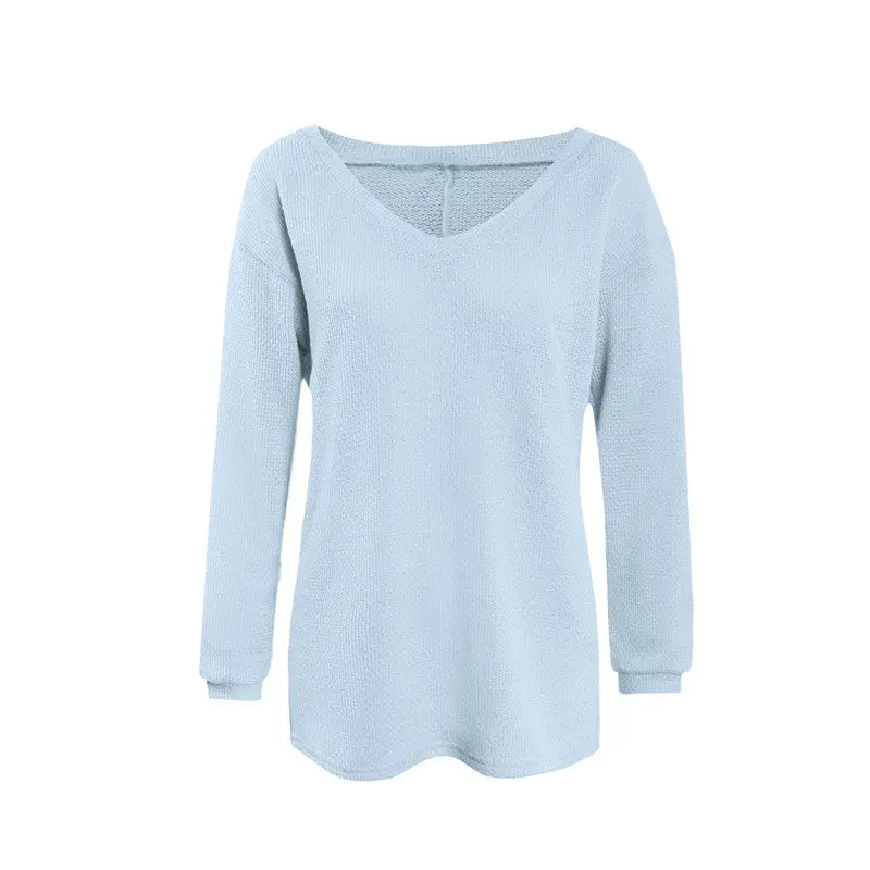 Casual Loose Knitwear Pull Femme Sexy Deep V Long Sleeve Knitted Sweater Solid Jumper Top Pullover Women 6 Colors Xl 5
