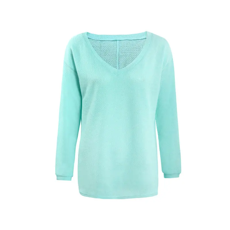 Casual Loose Knitwear Pull Femme Sexy Deep V Long Sleeve Knitted Sweater Solid Jumper Top Pullover Women 6 Colors Xl 9