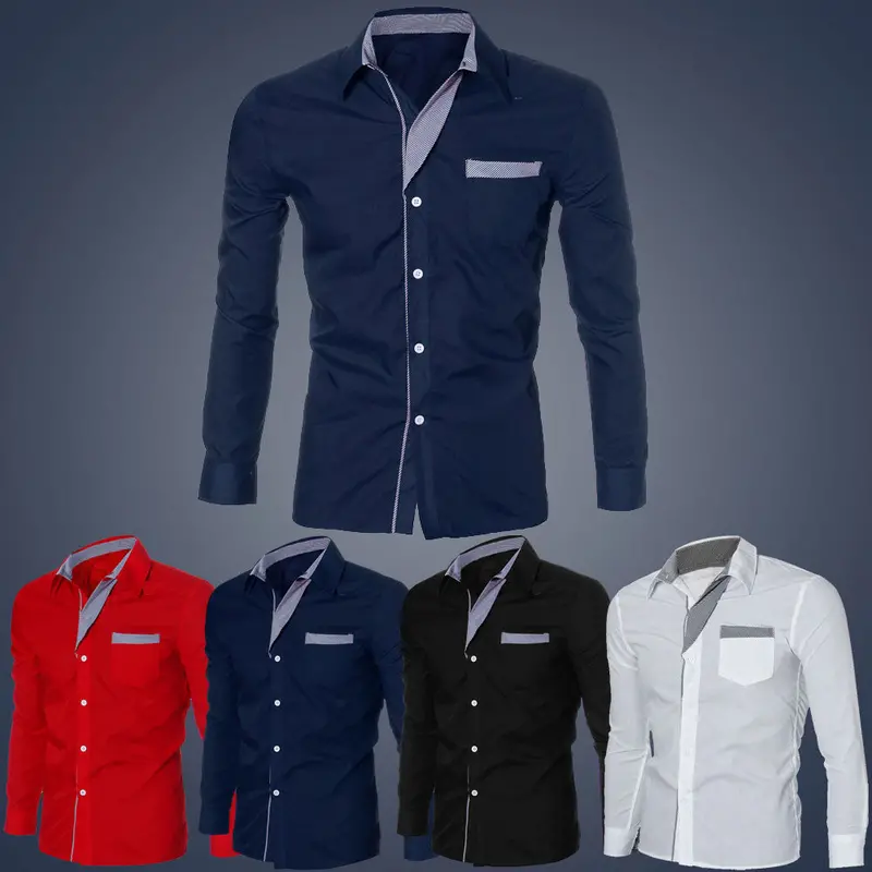 Casual Mens Luxury Long Sleeve Casual Slim Fit Stylish Dress Shirts 4