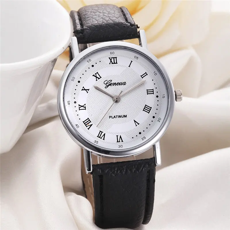 Casual Montre Ladies Men's Watch Geneva Dial Leather Band Analog Quartz Watch Erkek Kol Saati Feida 1