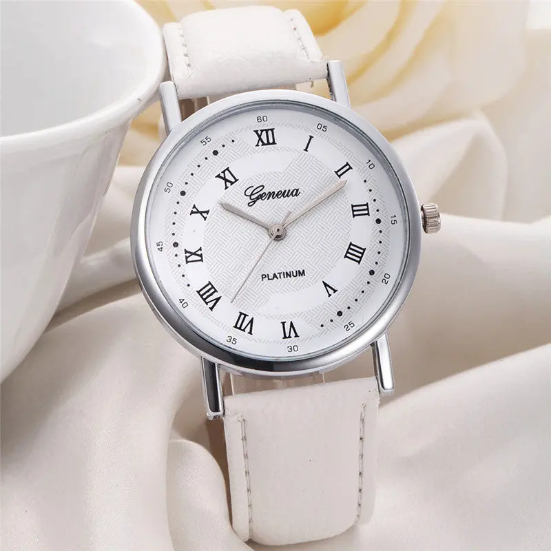 Casual Montre Ladies Men's Watch Geneva Dial Leather Band Analog Quartz Watch Erkek Kol Saati Feida 3