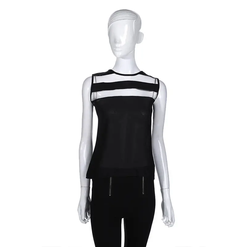 Casual Patchwork Chiffon Mesh Sleeveless Vest Loose T Shirts Blouse O Neck Tops 4