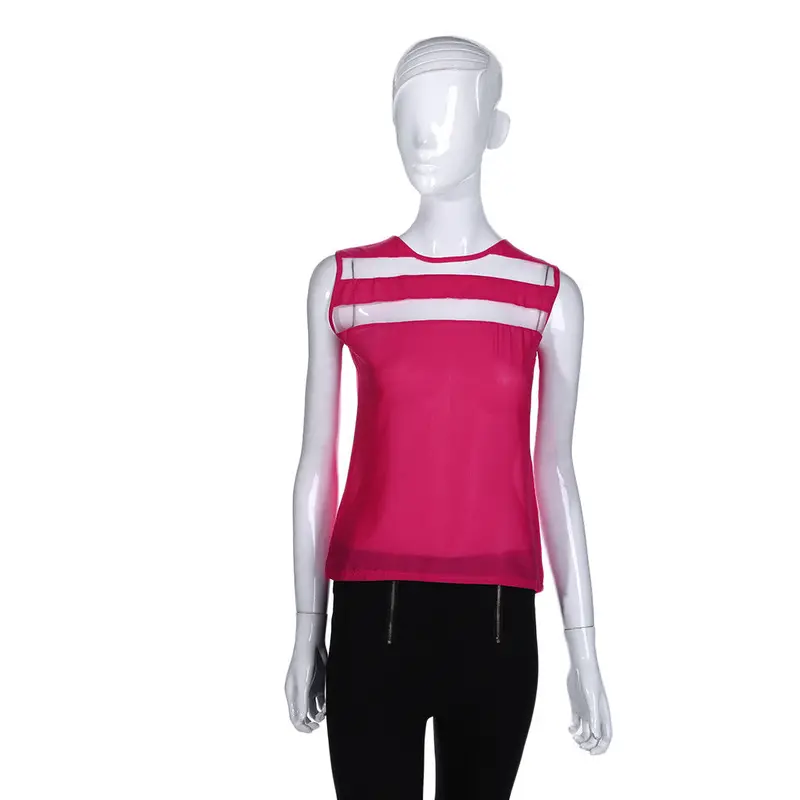 Casual Patchwork Chiffon Mesh Sleeveless Vest Loose T Shirts Blouse O Neck Tops 4