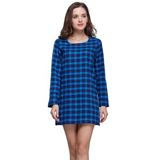 Casual Plaid Long Sleeve Long Section Tops Dress 1