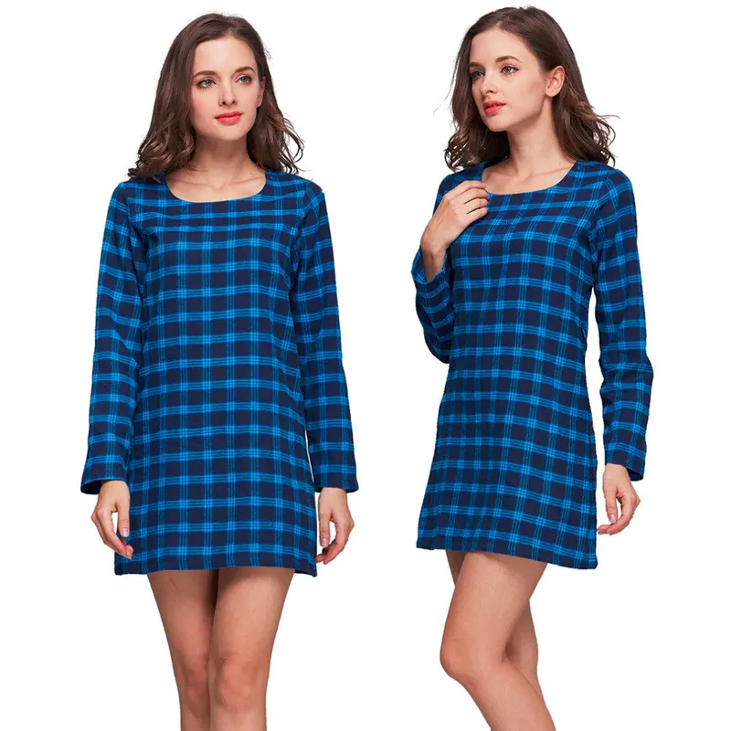 Casual Plaid Long Sleeve Long Section Tops Dress 5