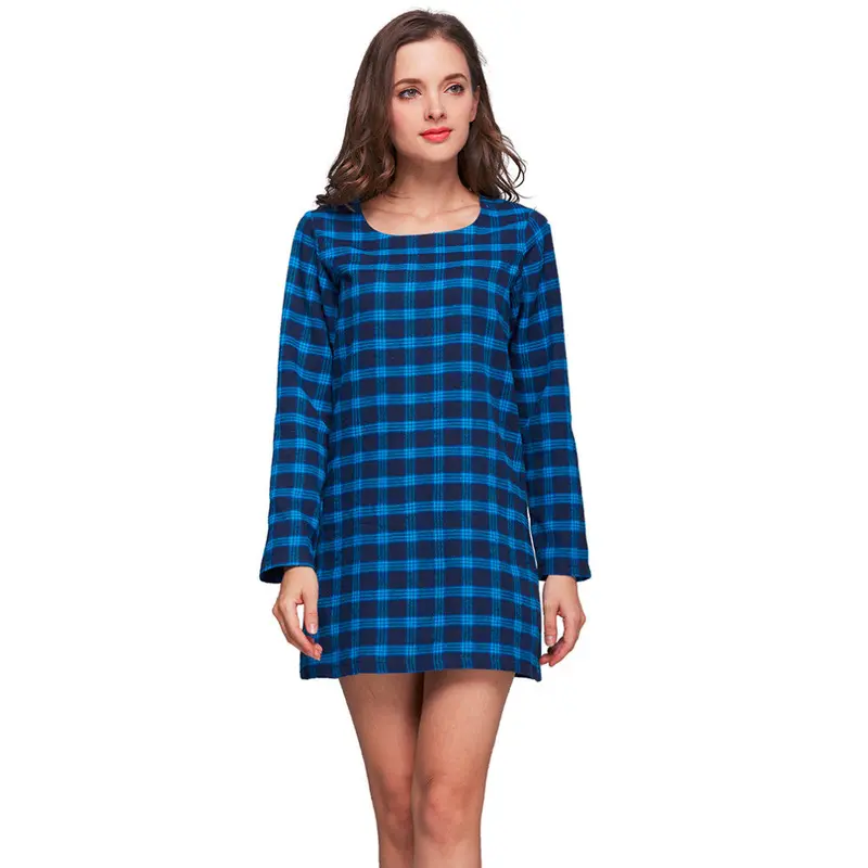 Casual Plaid Long Sleeve Long Section Tops Dress 6