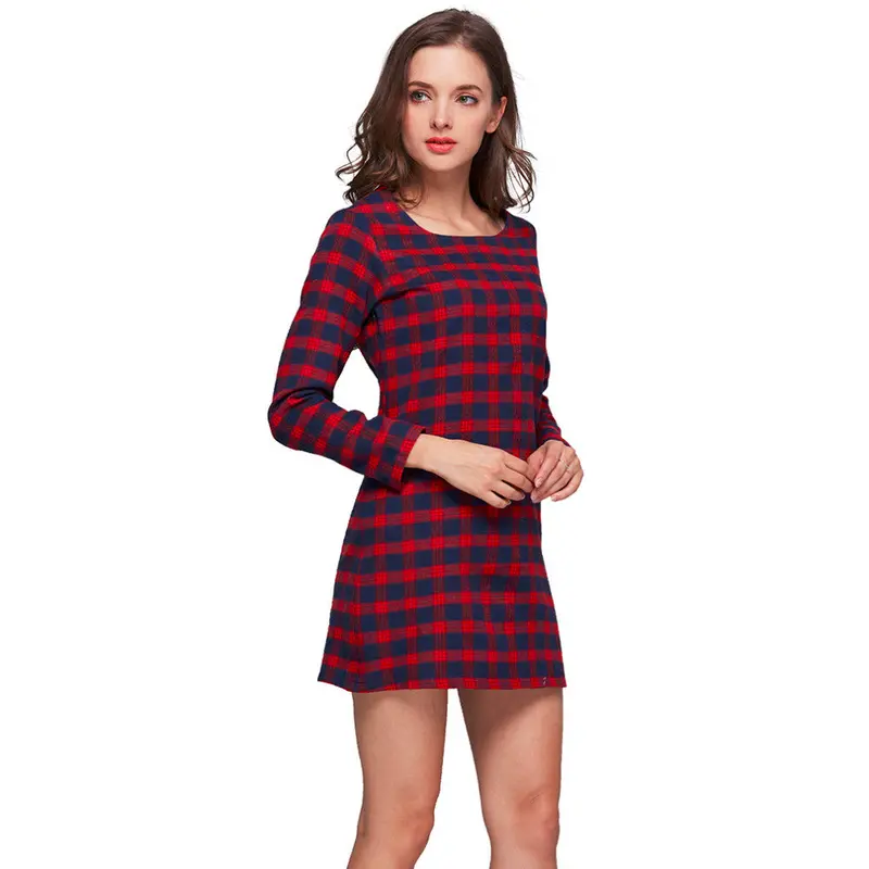 Casual Plaid Long Sleeve Long Section Tops Dress 8