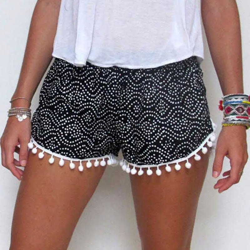 Casual Sexy Shorts Women Girl Polka Dot High Elastic Waist Tassel Loose Short Beach Feminino Femme Board Shorts 1