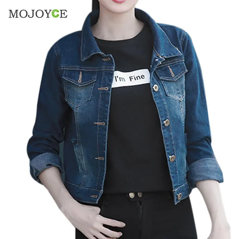 Casual Short Denim Jacket Women Slim Long Sleeve Coat Fitness Jean Jacket Blue Denim Chaquetas Mujer Plus Size 1