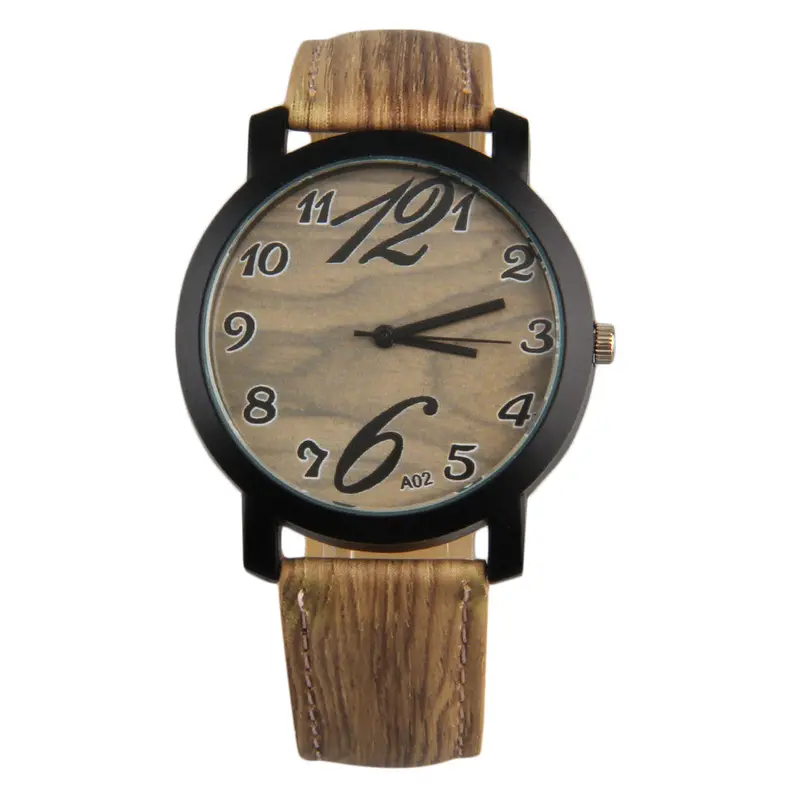 Casual Simulation Wood Analog Quartz Wooden Color Pu Leather Strap Wrist Watch Gift Relogio Masculino 1