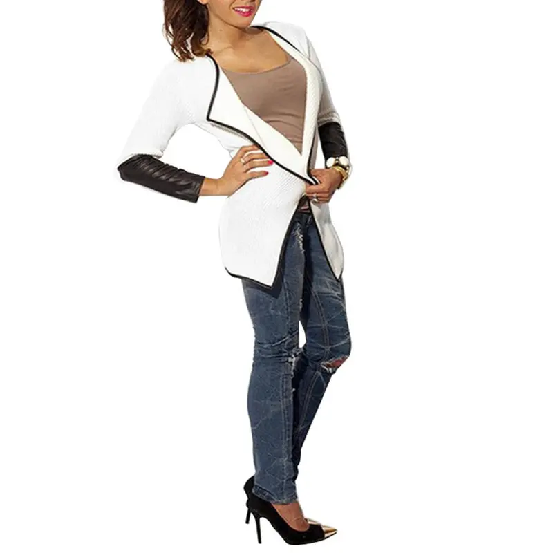 Casual Slim Long Sleeve Leather Blouse Outwear Coat Cardigan 1
