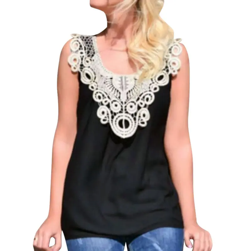 Casual Slim Sleeveless Tops Tanks Fmininas Women Vest Top Ladies Floral Lace Crochet Stitching Sleeveless Camis Chiffon 1