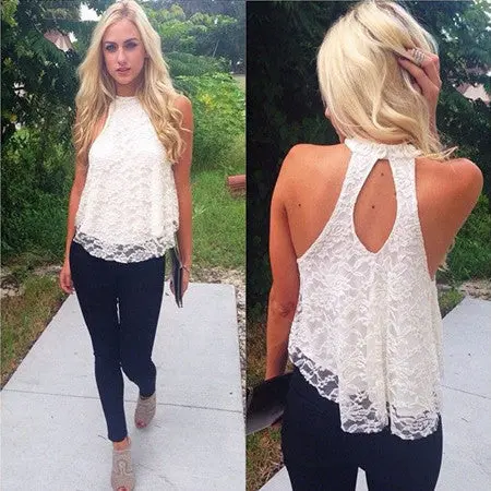 Casual Solid Top Women Halter Top Cropped Blouses Vest Womens Off Shoulder Sexy Tops Ol Lady Lace Loose Tanks 1