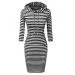 Casual Strip Black Red Dress Long Sleeve Hoodie Hooded Jumper Pockets Sweater Dress Plus Size Robe Dresses For Women Feida 1