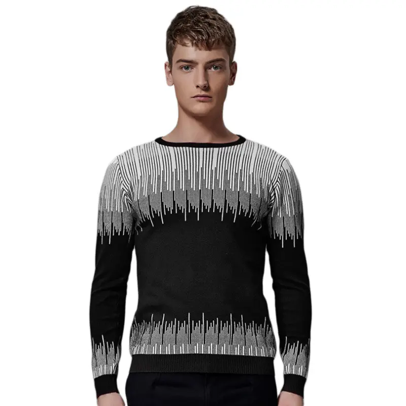Casual Sweaterfloral Printedprint Design Round Neck Long Sleeve Slim Knitwear Sweaters 8