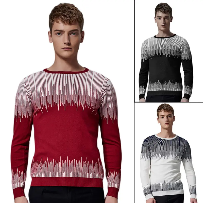 Casual Sweaterfloral Printedprint Design Round Neck Long Sleeve Slim Knitwear Sweaters 9