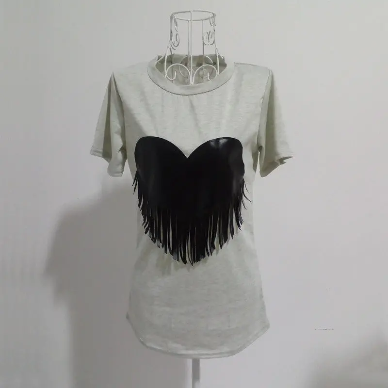 Casual Tassel Heart T Shirts For Women Short Sleeve Cotton Womens T Shirt Stylish Tee Shirt Femme Plus Size 2