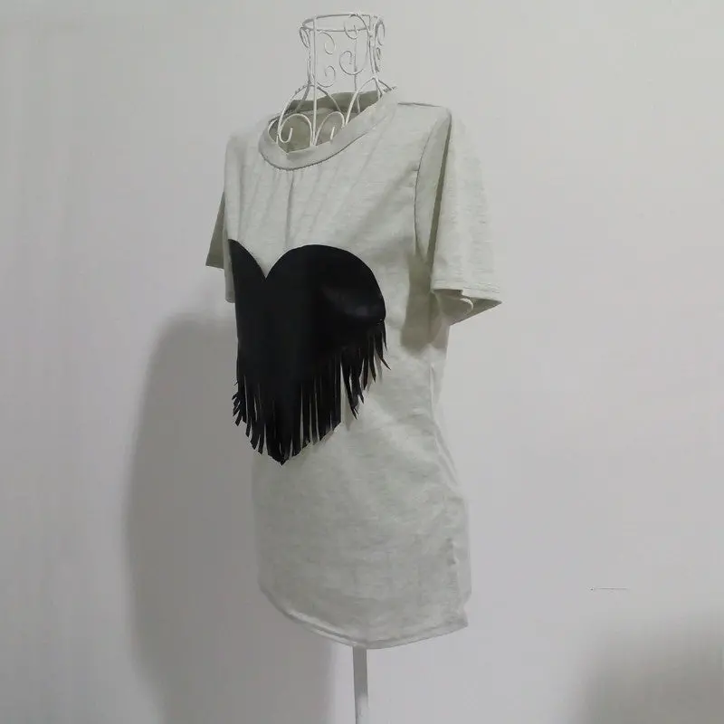 Casual Tassel Heart T Shirts For Women Short Sleeve Cotton Womens T Shirt Stylish Tee Shirt Femme Plus Size 3