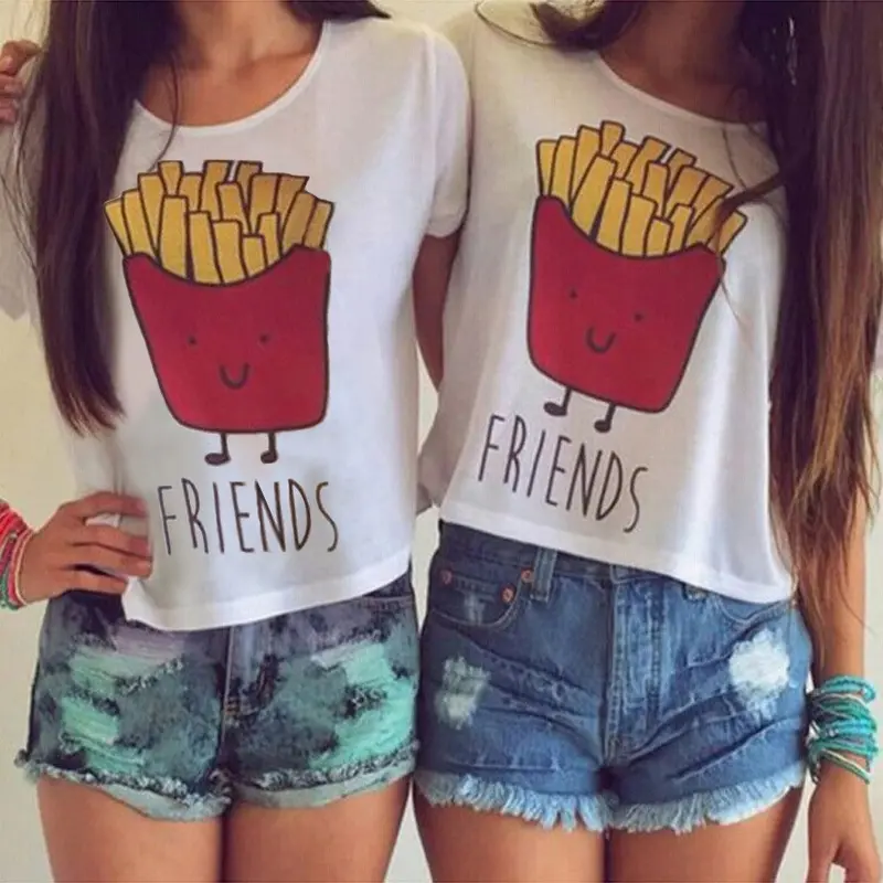 Casual Tops Women Round Neck Best Friends Slogan Print Shirts Short Sleeve Basic Tees Shirt 3