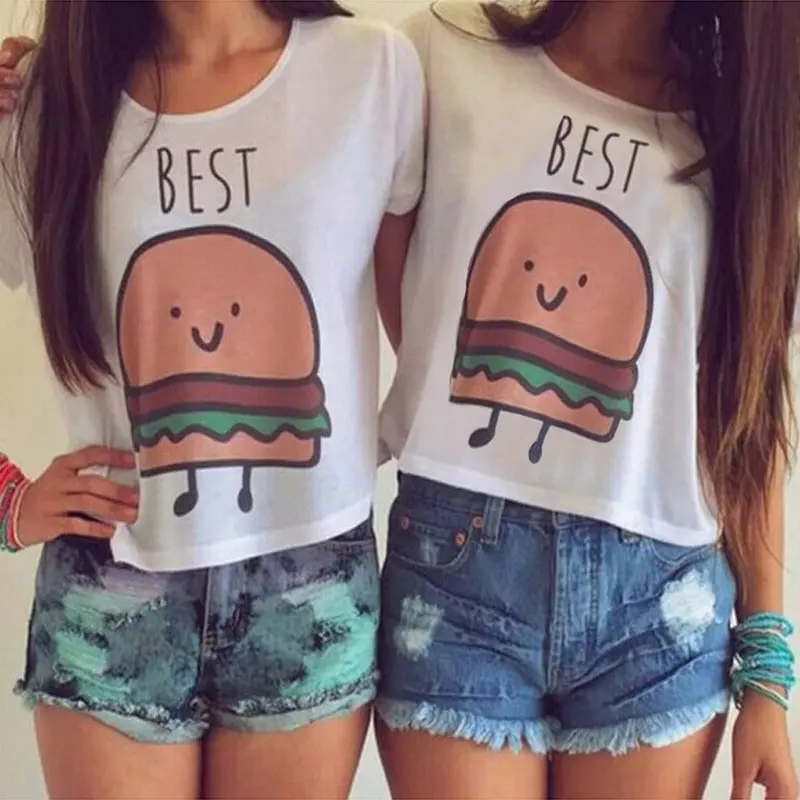 Casual Tops Women Round Neck Best Friends Slogan Print Shirts Short Sleeve Basic Tees Shirt 8